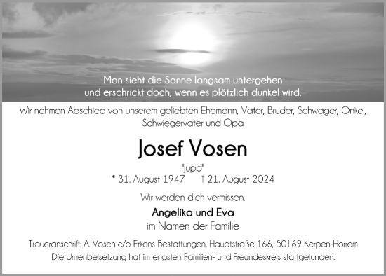Anzeige von Josef Vosen von  Werbepost 