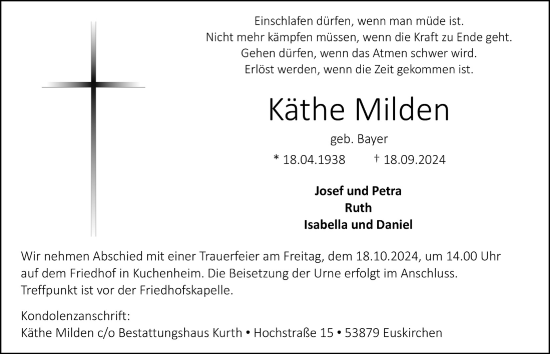 Anzeige von Käthe Milden von  Blickpunkt Euskirchen 