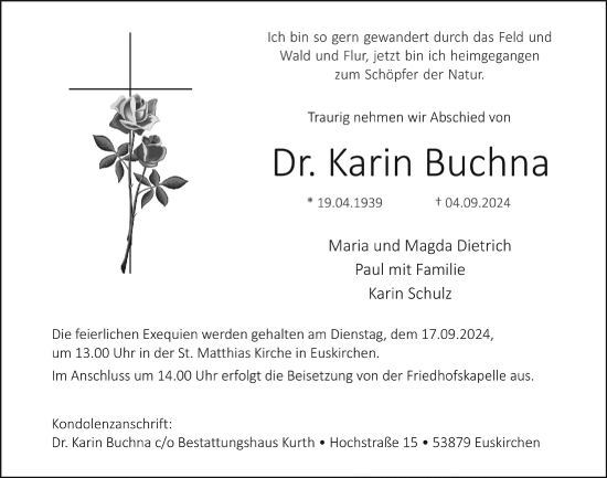 Anzeige von Karin Buchna von  Blickpunkt Euskirchen 