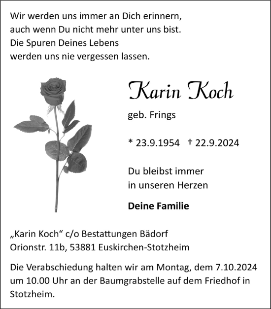Anzeige von Karin Koch von  Blickpunkt Euskirchen 