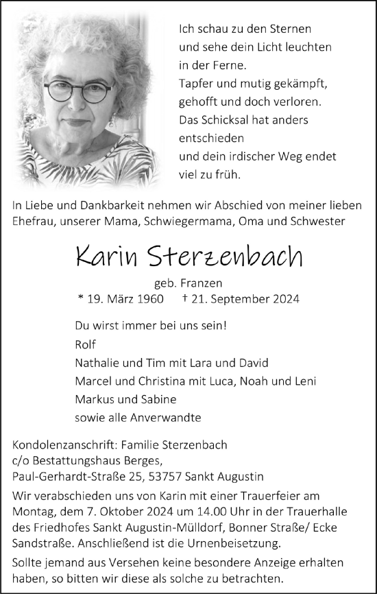 Anzeige von Karin Sterzenbach von  Extra Blatt 