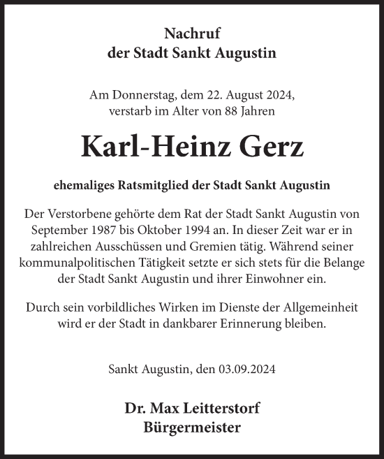 Anzeige von Karl-Heinz Gerz von  Extra Blatt 