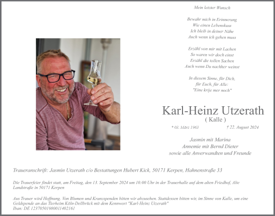 Anzeige von Karl-Heinz Utzerath von  Werbepost 