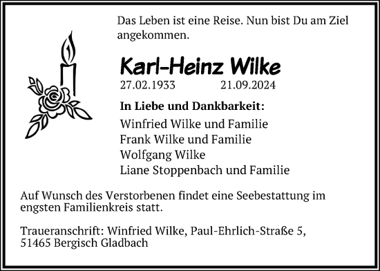 Anzeige von Karl-Heinz Wilke von Kölner Stadt-Anzeiger / Kölnische Rundschau / Express