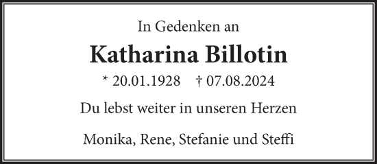 Anzeige von Katharina Billotin von  Wochenende 