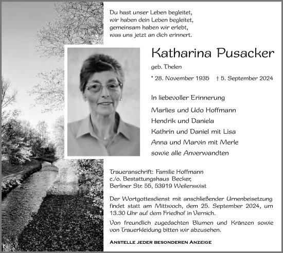 Anzeige von Katharina Pusacker von  Blickpunkt Euskirchen 