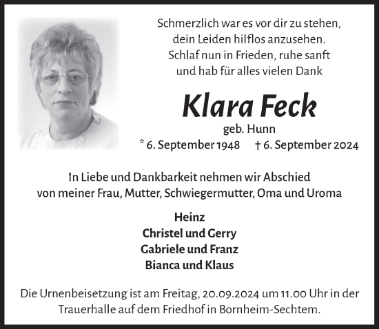 Anzeige von Klara Feck von  Schlossbote/Werbekurier 