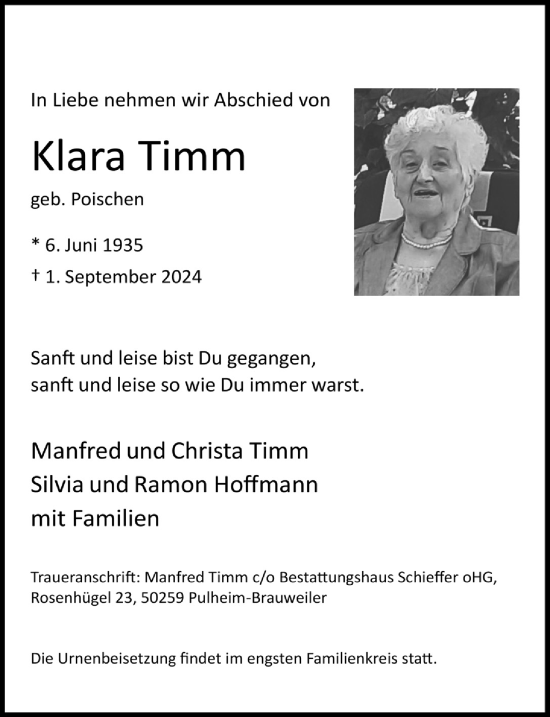 Anzeige von Klara Timm von  Wochenende  Werbepost 