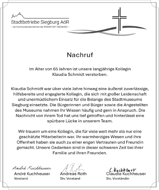 Anzeige von Klaudia Schmidt von  Extra Blatt 
