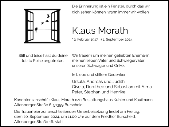 Anzeige von Klaus Morath von Kölner Stadt-Anzeiger / Kölnische Rundschau / Express