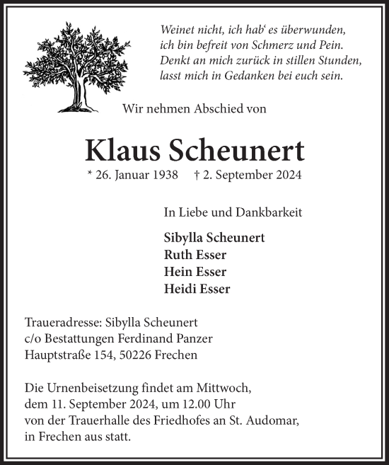 Anzeige von Klaus Scheunert von  Wochenende 