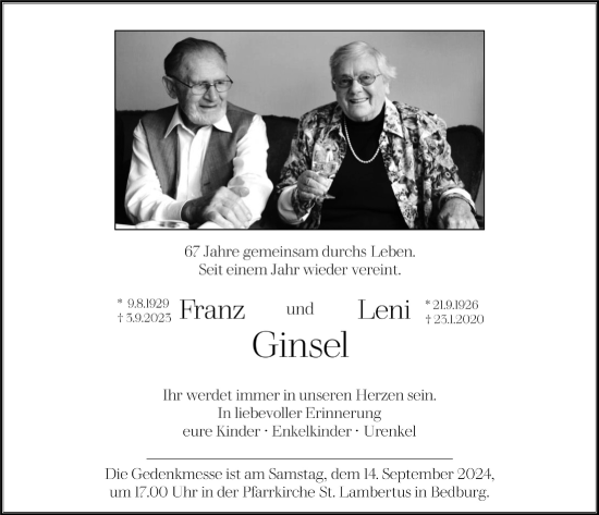 Anzeige von Leni Ginsel von  Werbepost 