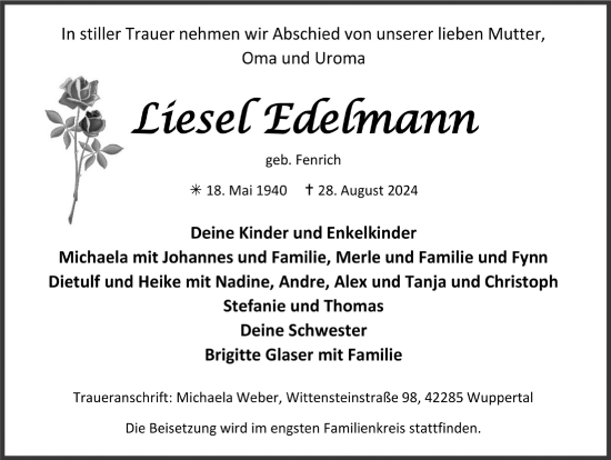 Anzeige von Liesel Edelmann von  Bergisches Handelsblatt 