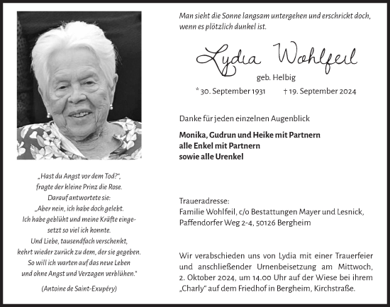 Anzeige von Lydia Wohlfeil von  Werbepost 