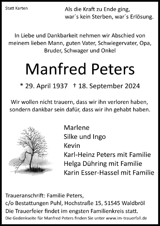 Anzeige von Manfred Peters von  Lokalanzeiger 