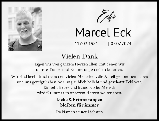 Anzeige von Marcel Eck von Kölner Stadt-Anzeiger / Kölnische Rundschau / Express