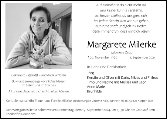 Anzeige von Margarete Milerke von  Werbepost 