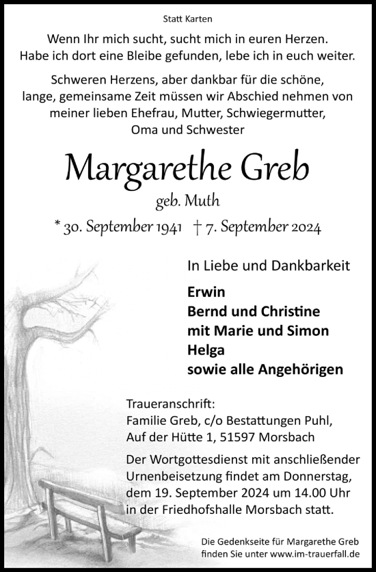 Anzeige von Margarethe Greb von  Lokalanzeiger 
