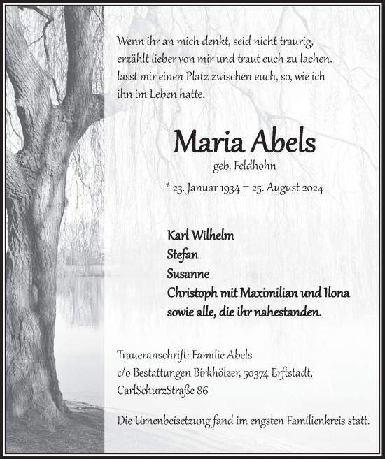 Anzeige von Maria Abels von  Werbepost 