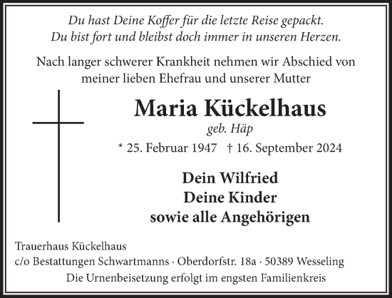 Anzeige von Maria Kückelhaus von  Schlossbote/Werbekurier 