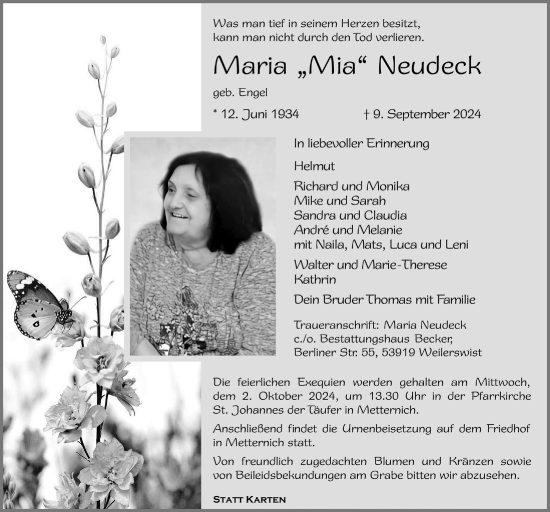 Anzeige von Maria Neudeck von  Blickpunkt Euskirchen 