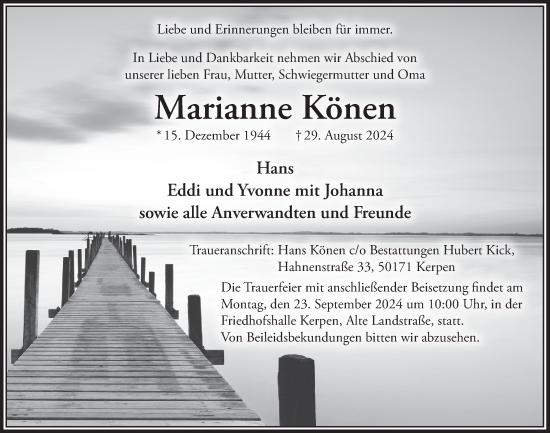 Anzeige von Marianne Könen von  Werbepost 