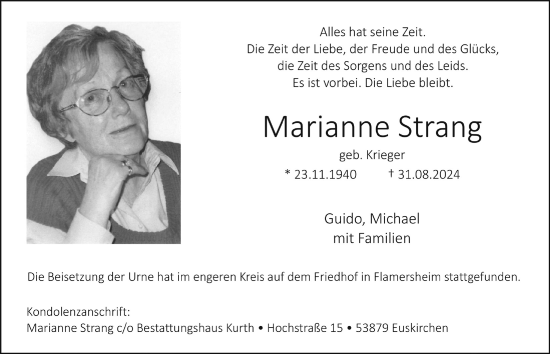 Anzeige von Marianne Strang von  Blickpunkt Euskirchen 