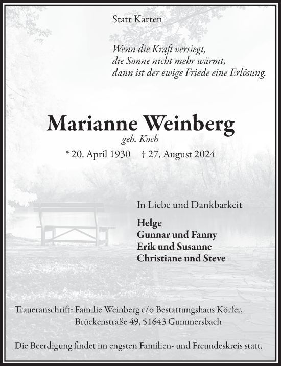 Anzeige von Marianne Weinberg von  Anzeigen Echo 