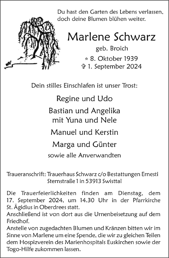 Anzeige von Marlene Schwarz von  Schaufenster/Blickpunkt 