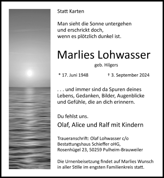 Anzeige von Marlies Lohwasser von  Werbepost 