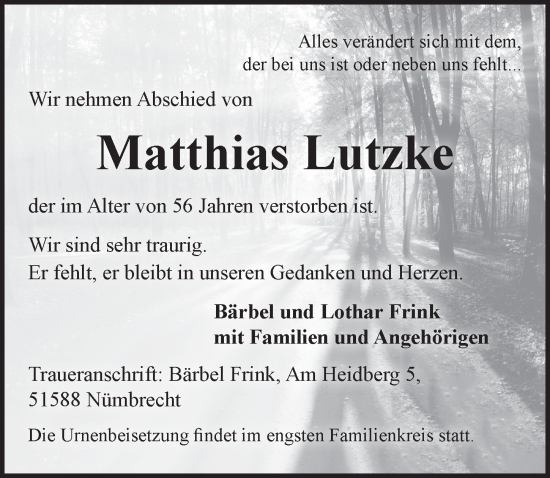 Anzeige von Matthias Lutzke von  Lokalanzeiger 