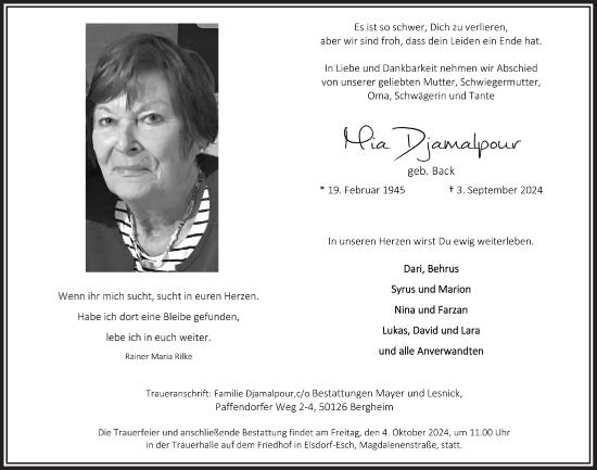Anzeige von Mia Djamalpour von  Werbepost 
