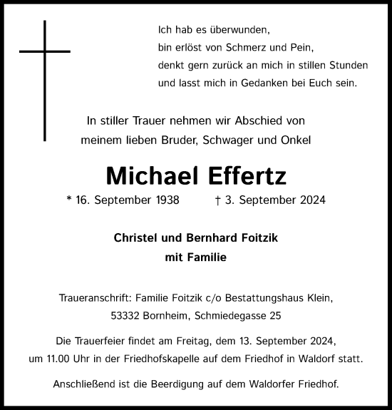 Anzeige von Michael Effertz von Kölner Stadt-Anzeiger / Kölnische Rundschau / Express