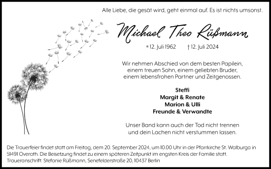 Anzeige von Michael Theo Rüßmann von Kölner Stadt-Anzeiger / Kölnische Rundschau / Express
