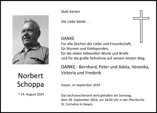 Anzeige von Norbert Schoppa von  Wochenende 