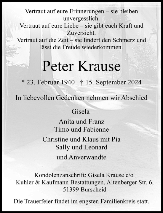 Anzeige von Peter Krause von  Lokale Informationen 
