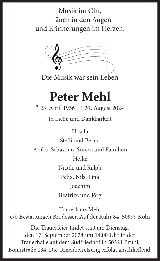 Anzeige von Peter Mehl von  Schlossbote/Werbekurier 