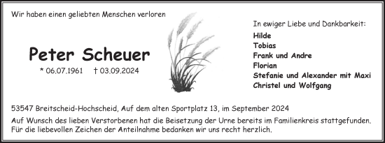 Anzeige von Peter Scheuer von  Schaufenster/Blickpunkt 