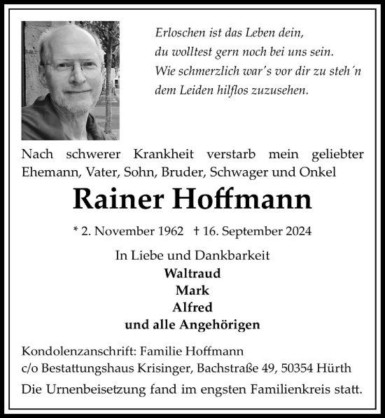 Anzeige von Rainer Hoffmann von  Wochenende 