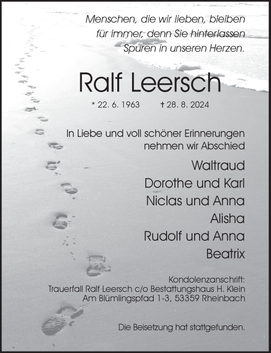 Anzeige von Ralf Leersch von  Schaufenster/Blickpunkt 