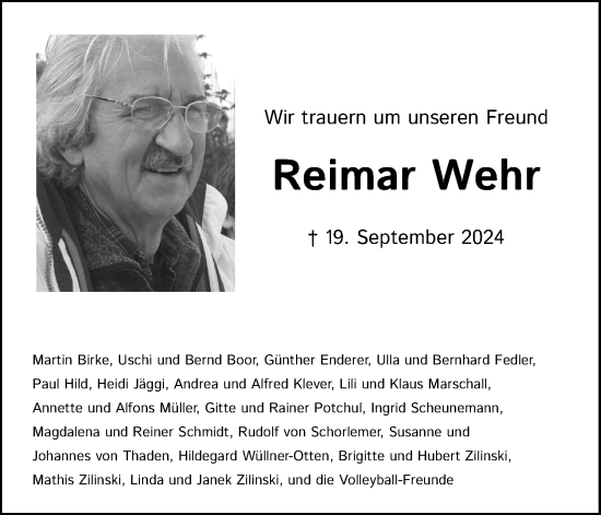 Anzeige von Reimar Wehr von Kölner Stadt-Anzeiger / Kölnische Rundschau / Express