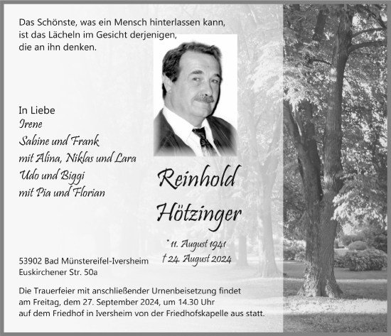 Anzeige von Reinhold Hötzinger von  Blickpunkt Euskirchen 