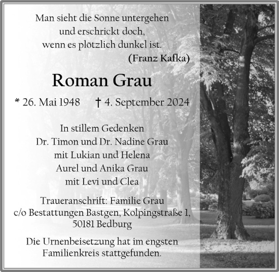 Anzeige von Roman Grau von  Werbepost 