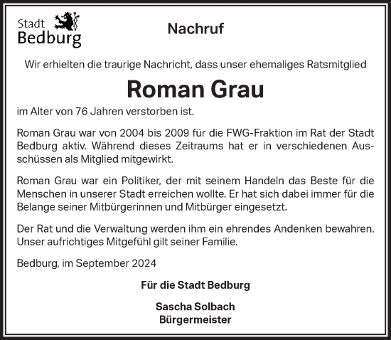 Anzeige von Roman Grau von  Werbepost 