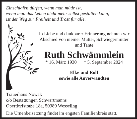 Anzeige von Ruth Schwämmlein von  Schlossbote/Werbekurier 
