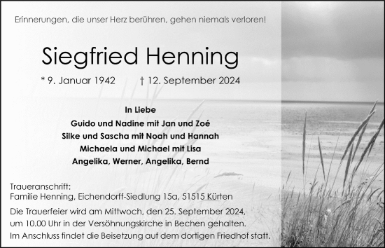 Anzeige von Siegfried Henning von  Bergisches Handelsblatt 