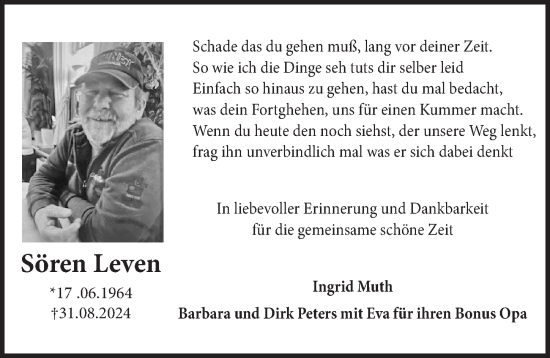 Anzeige von Sören Leven von  Werbepost 