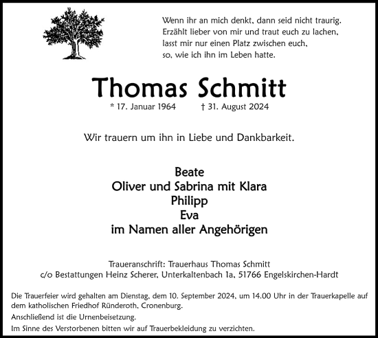 Anzeige von Thomas Schmitt von  Anzeigen Echo 
