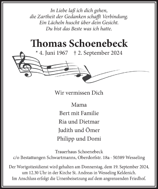 Anzeige von Thomas Schoenebeck von  Schlossbote/Werbekurier 