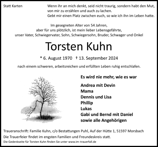 Anzeige von Torsten Kuhn von  Anzeigen Echo  Lokalanzeiger 